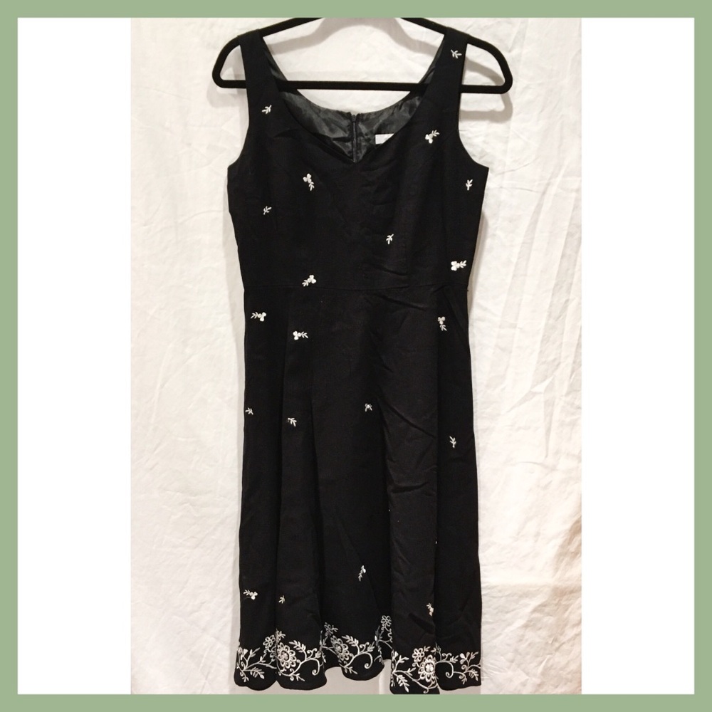 Black Midi Dress with White Embroidery